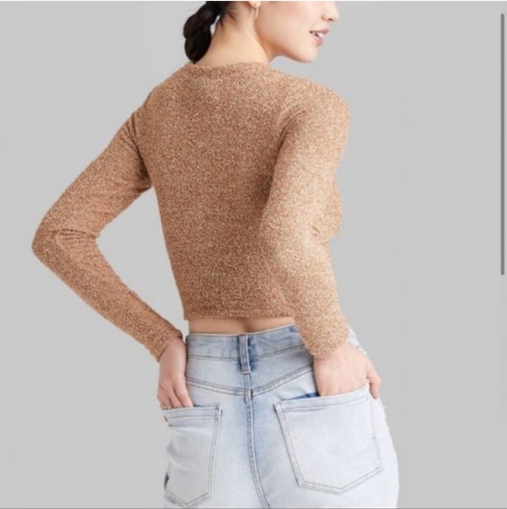 🆕️ Wild Fable Plush Ruched Drawstring Front Cropped Sweater - Picture 3 of 12